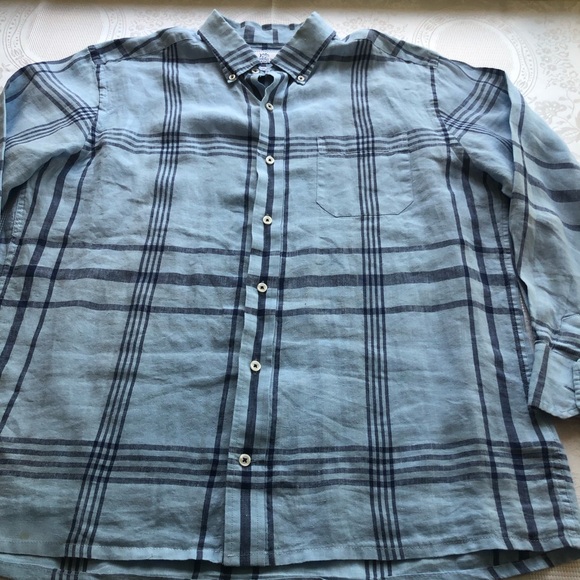 Southern Tide Blue Plaid Button-Down Shirt Trim-Fit Men’s Size L 100% Linen Top - Picture 15 of 16